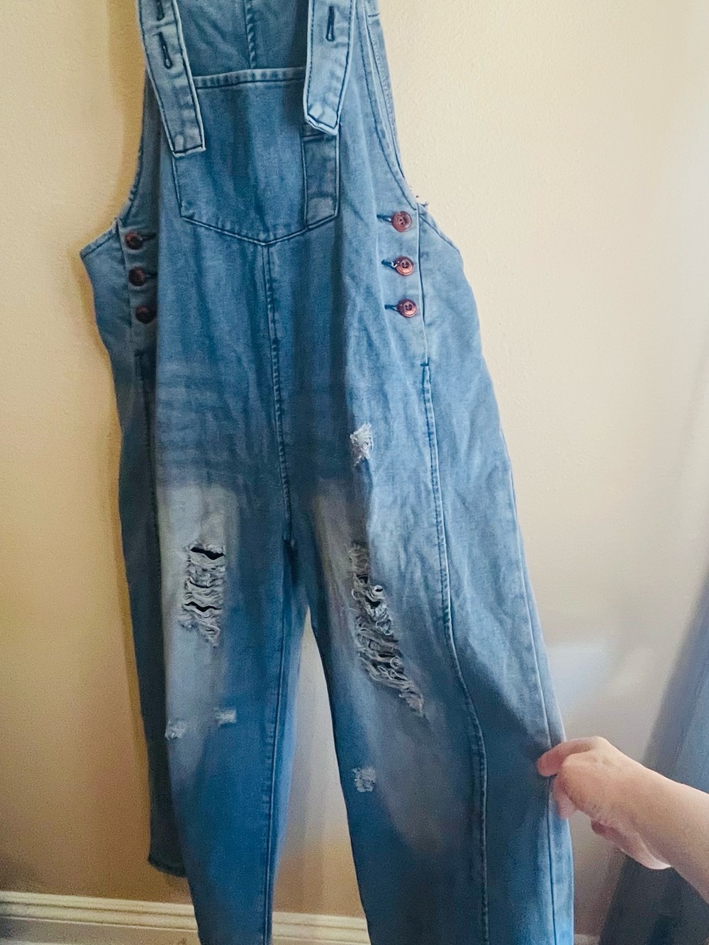 Women’s Distressed Denim Overall Dress - Blue